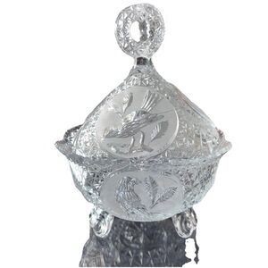 Hofbauer Byrdes Birds Collection Crystal Compote Bowl Candy Dish With Lid 9”
